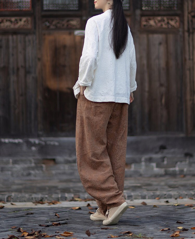 Woman's chinese-style linen stand collar shirt - 图片 6