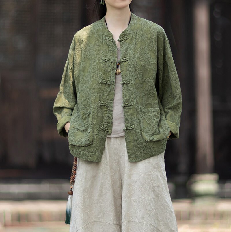 Woman's chinese-style linen stand collar shirt - 图片 11