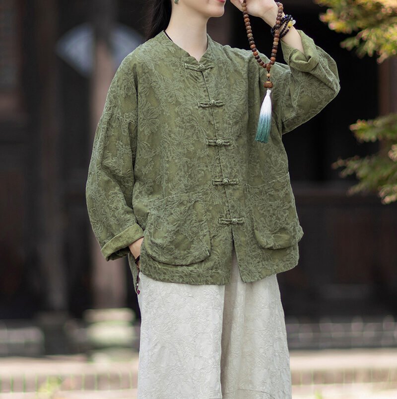 Woman's chinese-style linen stand collar shirt - 图片 10