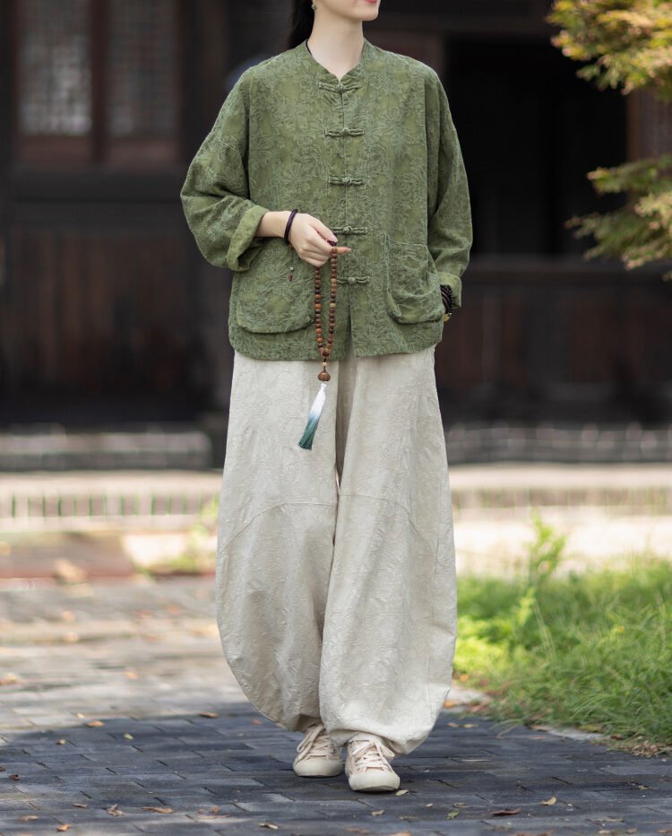 Woman's chinese-style linen stand collar shirt - 图片 7