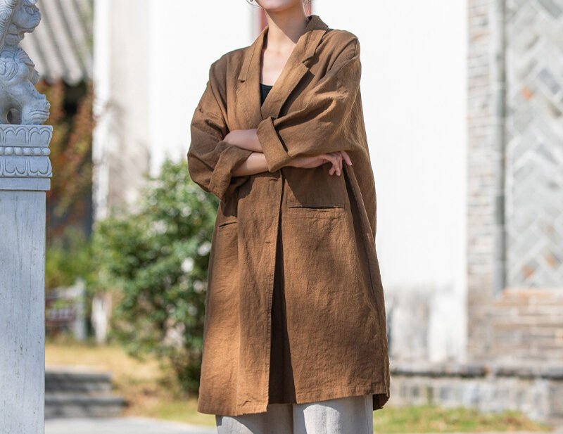 Women's linen large-sized western-style collar shirt