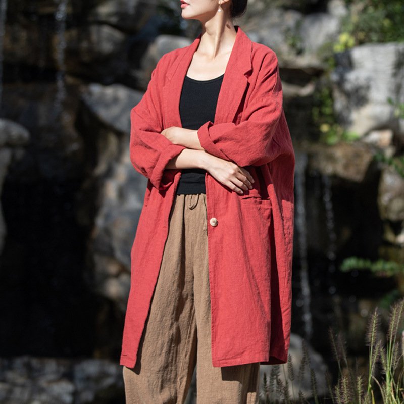 Women's linen large-sized western-style collar shirt