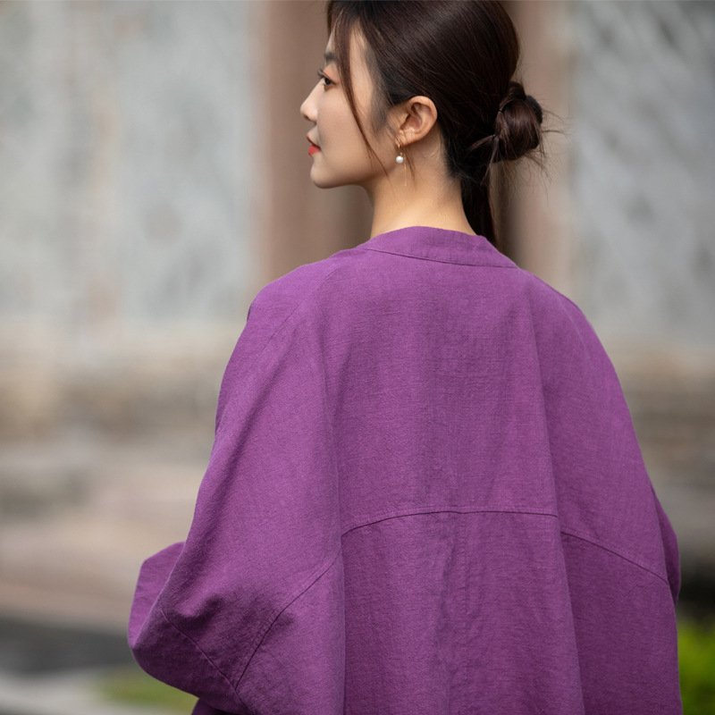Women's ramie Chinese-style tea dress with plate buttons