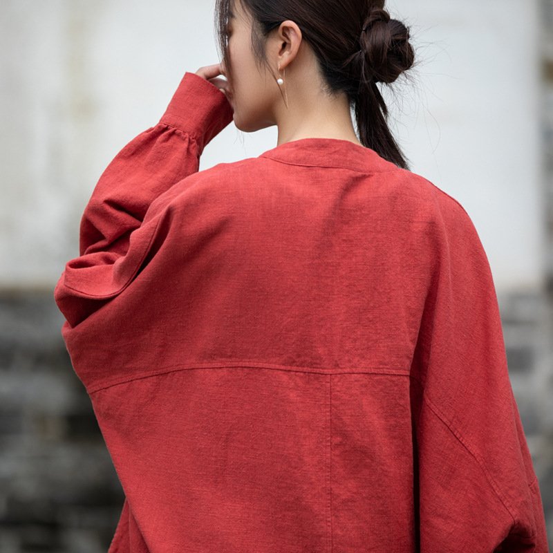 Women's ramie Chinese-style tea dress with plate buttons
